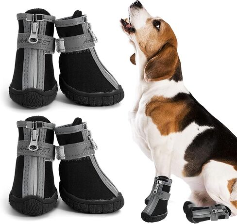 Dog Shoes for Small Medium Dogs Waterproof Puppy Dog Boots with Safety Reflective Dog Paw Protectors for Winter Hot Pavement Rainy Day with Anti Slip Rubber Sole (Black, Size 5) in Kuwait