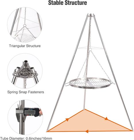 Campfire Tripod for Cooking, 44 Inch Lightweight Stainless Steel Adjustable Camping Tripod with Chain, Portable Folding Stand for Grill Dutch Oven BBQ & Outdoor Camping - Carry Bag in Saudi Arabia