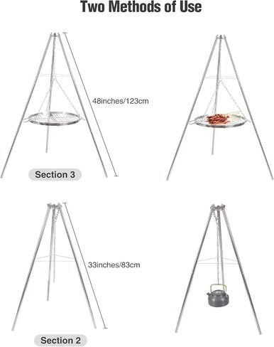 Campfire Tripod for Cooking, 44 Inch Lightweight Stainless Steel Adjustable Camping Tripod with Chain, Portable Folding Stand for Grill Dutch Oven BBQ & Outdoor Camping - Carry Bag in Saudi Arabia