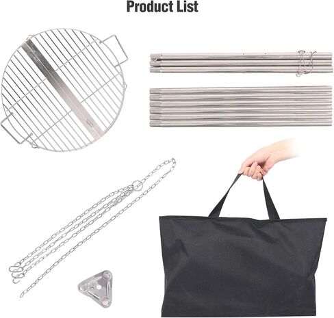 Campfire Tripod for Cooking, 44 Inch Lightweight Stainless Steel Adjustable Camping Tripod with Chain, Portable Folding Stand for Grill Dutch Oven BBQ & Outdoor Camping - Carry Bag in Saudi Arabia