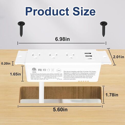 Recessed Furniture Power Strip with One USB-C, Two USB-A, and Three AC Outlets - 5FT Power Cord with Spring Cable, UL Listed for Safe & Tidy Drawer Installation(White) in Saudi Arabia