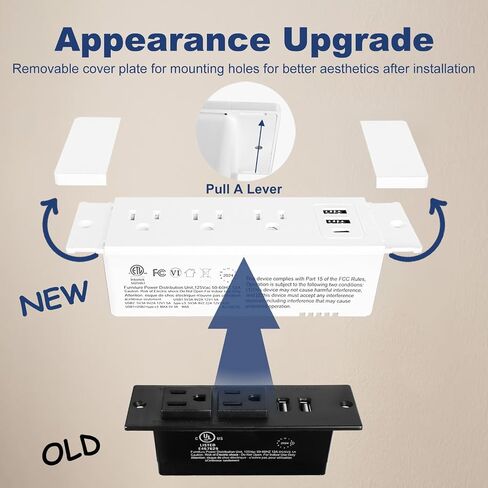 Recessed Furniture Power Strip with One USB-C, Two USB-A, and Three AC Outlets - 5FT Power Cord with Spring Cable, UL Listed for Safe & Tidy Drawer Installation(White) in Saudi Arabia