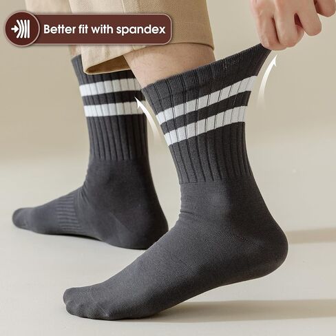 6 Pairs Mens White Stripes Socks Crew Half Calf Socks Athletic Sports Running Socks for Men Women Teens(Cotton, white x3 +black x3) in Saudi Arabia