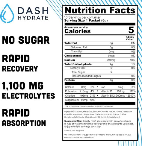 Rapid Hydration Electrolyte Drink Mix Packets | Rapid Absorption & Recovery with No Sugar | Activate Energy – Detoxify - Support |16 ct (Blue Raspberry) in Saudi Arabia