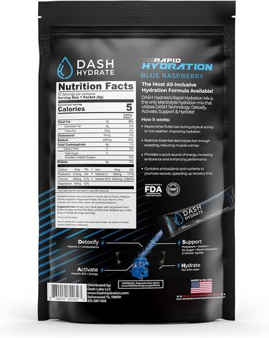 Rapid Hydration Electrolyte Drink Mix Packets | Rapid Absorption & Recovery with No Sugar | Activate Energy – Detoxify - Support |16 ct (Blue Raspberry) in Saudi Arabia