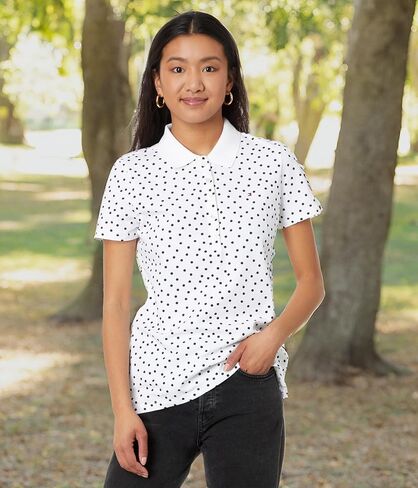 Tommy Hilfiger Women's Dot-Print Quarter-Button Polo Top, Sky Captain/Bright White in Saudi Arabia