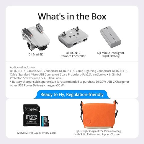 طائرة بدون طيار DJI Mini 4K مع كاميرا 4K UHD مع بطاقة ذاكرة MicroSDXC سعة 128 جيجابايت وحزمة حقيبة الطائرة بدون طيار in Kuwait