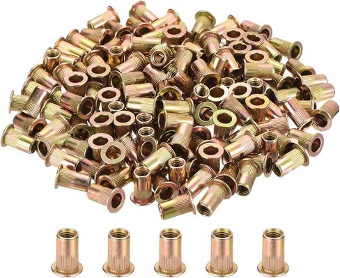 uxcell 100Pcs Rivet Nuts Flat Head, M12-1.75 Carbon Steel Threaded Insert Nuts Knurled Body Zinc Plated Finish in Saudi Arabia