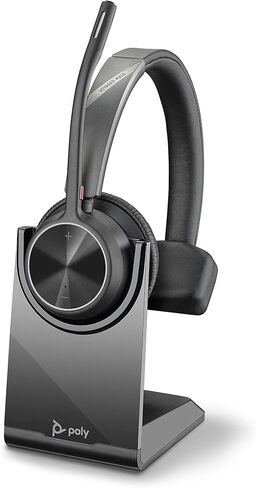 Poly - سماعة Voyager 4310 UC اللاسلكية + حامل شحن (Plantronics) - سماعة أذن واحدة مع ميكروفون - توصيل بجهاز الكمبيوتر/Mac عبر محول بلوتوث USB-A، والهاتف الخلوي عبر البلوتوث - (متجدد) in Saudi Arabia