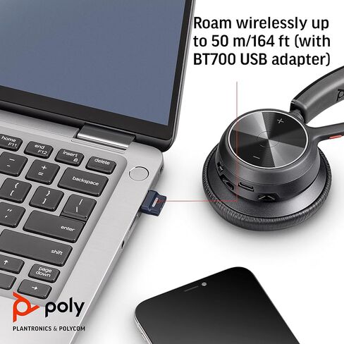 Poly - سماعة Voyager 4310 UC اللاسلكية + حامل شحن (Plantronics) - سماعة أذن واحدة مع ميكروفون - توصيل بجهاز الكمبيوتر/Mac عبر محول بلوتوث USB-A، والهاتف الخلوي عبر البلوتوث - (متجدد) in Saudi Arabia