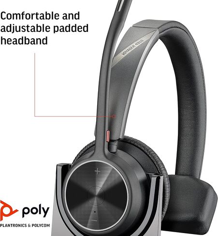 Poly - سماعة Voyager 4310 UC اللاسلكية + حامل شحن (Plantronics) - سماعة أذن واحدة مع ميكروفون - توصيل بجهاز الكمبيوتر/Mac عبر محول بلوتوث USB-A، والهاتف الخلوي عبر البلوتوث - (متجدد) in Saudi Arabia