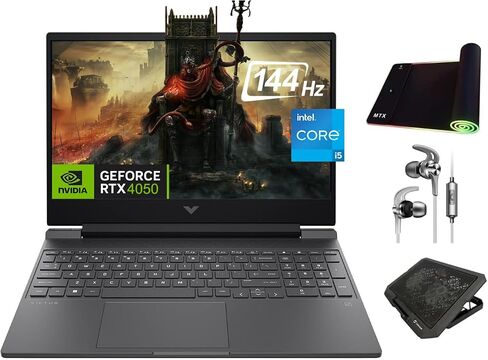 HP Victus Gaming Laptop, 15.6" 144Hz FHD, 8-Core Intel i5-13420H, NVIDIA RTX 4050 6GB GPU, 16GB RAM, 512GB SSD, Backlit KB, WiFi 6, Webcam, KeyPad, USB-C, 3-in-1 Essential Gaming Bundle, Win 11 in Saudi Arabia