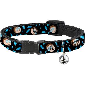 Rick and Morty Cat Collar, Breakaway Collar with Bell, Rick and Morty Death Crystals Morty Expression Black Blues, 8.5 to 12 Inches 0.5 Inch Wide