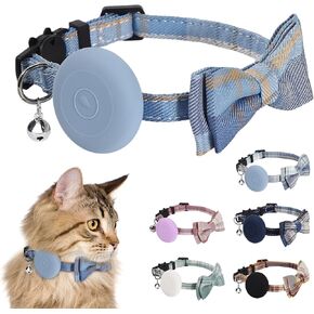 Waterproof airtag cat Collar with Bell,Breakaway Kitten Collar with Bow tie,Cute cat Collar airtag Holder Compatible with Apple air tag GPS Tracker for pet Kitty Girl boy Cats Small Dog Puppy(Pink)