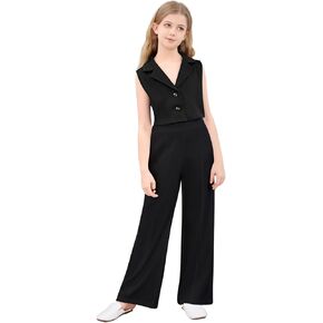 Verdusa Girl's 2 Piece Outfits Clothing Sets Button Front Crop Vest Blazer and Wide Leg Pants in Saudi Arabia