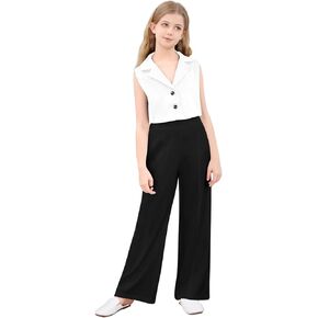 Verdusa Girl's 2 Piece Outfits Clothing Sets Button Front Crop Vest Blazer and Wide Leg Pants