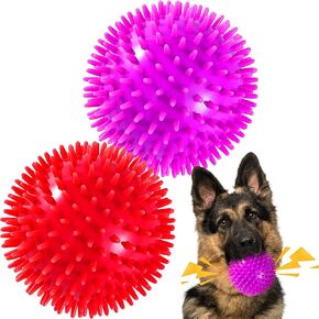 4 Pack 4.5" Squeaky Dog Balls for Large and Medium Dogs, Spiky Dog Toy Balls for Aggressive Chewers
