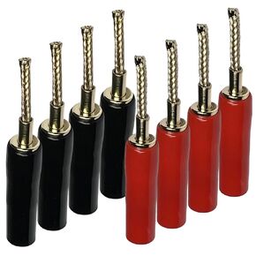 CESS 2mm Flex Pin Braided Gold Plated Banana Plug for Amplifier Speaker Wires, Sound System, Home Audio, Black and Red, 4 Pairs, Silicone Soft Shell