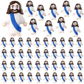 50 Pcs Little Jesus Figures, Religious Gift Easter Jesus Figurines in Bulk, Mini Jesus Figures to Hide and Seek, Tiny Rubber Jesus Toys, Micro Jesus Figure Sunday School Baptism Gifts