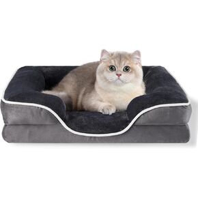 سرير للكلاب من FluffyDream مقاس 60.96 سم للكلاب الصغيرة، سرير للكلاب من الإسفنج الذكي، سرير على شكل أريكة للكلاب مصنوع من الإسفنج على شكل قفص بيض مع غطاء قابل للغسل وقابل للإزالة، رمادي in Kuwait