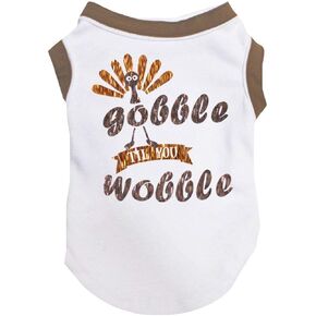 Petitebella Turkey Gobble Till You Wobble Puppy Dog Shirt (White/Brown, XX-Large)