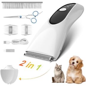 Dog Grooming Clippers, 2-in-1 Detachable Premium Blades, Quiet Pet Hair Clippers, Pet Hair Trimmer, Dog Grooming Kit Clippers, Guide Combs & Scissor, Rechargeable