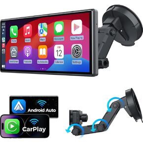 Portable 9" Wireless CarPlay & Android Auto Screen for Car - Voice Control, GPS Navigation,Bluetooth, HD Touchscreen,AUX, AirPlay, Car Stereo，Four Sounding Ways