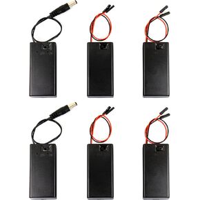 6pcs 9V Battery Holder Box with ON/Off Switch 5.5 x 2.1mm DC Male Plug/Male/Female Pin Header for Arduino (3types Connector)