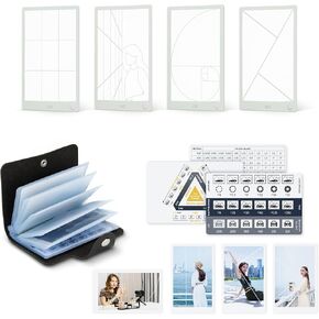 11 Pcs Golden Ratio, Fibonacci, Rule of Thirds & Leading Lines Composition Tool Set Credit Card-Sized View Finder Viewer for Artists Photographer Painter Sketchers with Portable Card Holder