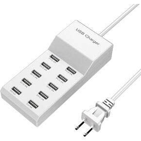 USB 10 Port Desktop Portable Charging Station, Suitable for Charging Multiple Devices simultaneously, Super Compatible with Mobile Phones, Tablets, Bluetooth Earphones, and Other USB Charging Devices
