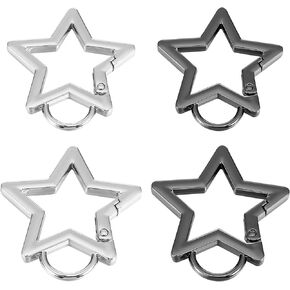 4Pcs Star Shaped Stainless Steel Keychain Clip Carabiner, Alloy Heavy Duty Star Shaped Keychain Clip, Keyring Hook for Camping Fishing Hiking Traveling Carabiner Clip for Keys Wallet with Key Chain