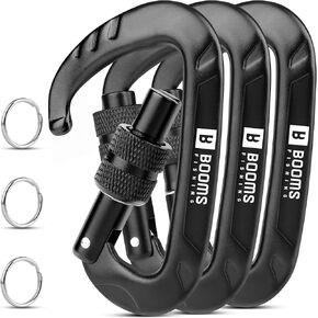 Booms Fishing Locking Carabiner Clip: 3.1" Heavy Duty Black Carabiner Clip 12kN/2697lbs Large Aluminum Carbiner for Camping Hiking Gym Hammock Key Backpack Dog Leash Carbineers Keychain Hook CC11