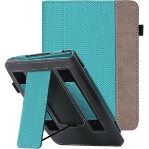 WALNEW Stand Case for 7" All-New Kindle Paperwhite 12th Generation (2024 Released) and Kindle Colorsoft Signature Edition, Two Hand Straps Shell PU Leather Cover with Auto-Wake/Sleep (Mint Green)