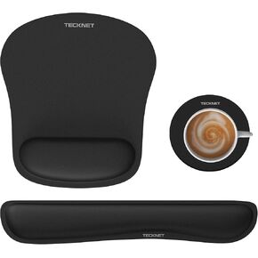 TECKNET 3-in-1 Mousepad with Wrist Rest Ergonomic Mouse Pad Memory Foam Mouse Pad with Wrist Rest Support Keyboard Wrist Rest with Anti-Skid Base for Computer Black