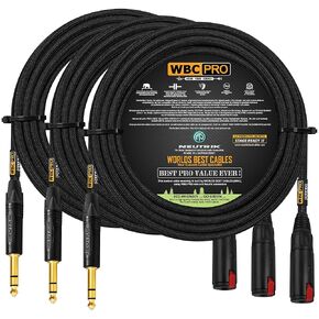 3 Units - 30 Foot - WBC-PRO-Quad Ultra-Silent, Ultra-Flexible, Balanced Star-Quad Headphone Extension Cable with ¼" (6.35mm) Neutrik Male TRS Plug to Locking Female TRS Jack & Black Tweed Jacket