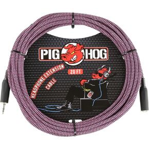 PIGHOG PHX3520RPP 20-feet Headphone Extension Cable TRS 3.5mm Female to TRS 3.5mm Male Woven Exterior Heavy Duty Molded Connectors Riviera Purple