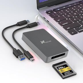 CFexpress Type B Card Reader with USB 3.2 Gen 2, 10Gbps High-Speed Data Transfer, USB C to USB C/USB A Cable, Aluminum Enclosure, Push Lock and Security LED Indicator