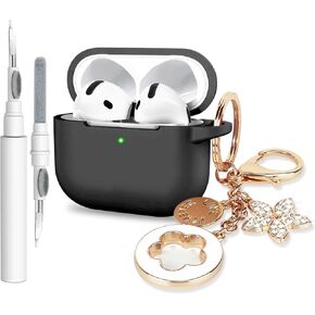Case Cover for Apple Airpods 4 - VOTILE Airpods 4 Cases 2024 Cover Women Silicone iPods 4 Earbuds Wireless Accessorie Charging Cases Girl Bling Keychain for Airpod iPods 4th Generation - Milk Tea