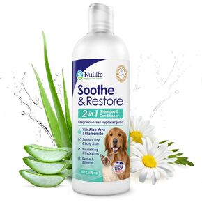 2-in-1 Dog Shampoo and Conditioner with Soothing Aloe Vera & Chamomile, Sensitive Skin, Fragrance-Free, Hypoallergenic Formula Provides Itchy Skin Relief from Dry Skin & Allergies - 16oz