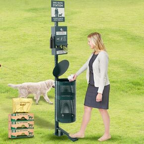 Pet Waste Station, Includes 600 Roll Bags, Dog Waste Station with Foot Pedal, Dog Poop Sign, Bag Dispenser, Hand Sanitizer Bottle and Covered Outdoor Trash Can for Parks, Trails Outdoor