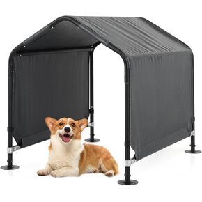 MoNiBloom Dog Shade Shelter, Outdoor Pet Tent Outside Sun Rain Canopy for Small Medium Dogs Cats and Livestock with Sturdy Steel Frame, Gray