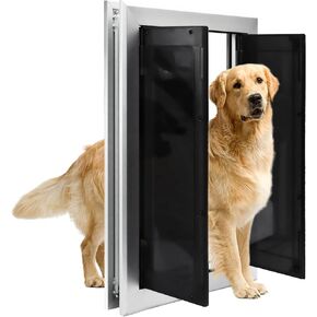 Large Dog Door for Door - Aluminum Doggie Doors for Large Dogs - Large Dog Door for Exterior Doors with Weather Proof Openning, Security Panel