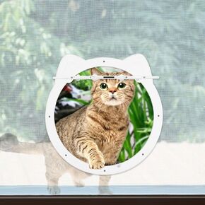 Cat Door for Screen Door, Pet Screen Door with Lockable Magnetic Flap, 4 Ways Locking Interior Doggy Door, Cute Cat Paw Shape Pet Door for Cats Dogs Up to 22Lbs(White)