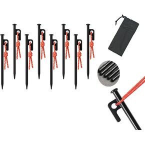 Camping Stakes Pack Tent Stakes Tent Stakes Heavy Duty with Storage Bag, Forged Steel Tent Pegs for Camping Unbreakable and Inflexible(8pcs Stakes) (30CM)