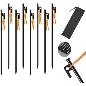 Camping Stakes Pack Tent Stakes Tent Stakes Heavy Duty with Storage Bag, Forged Steel Tent Pegs for Camping Unbreakable and Inflexible(8pcs Stakes) (30CM)