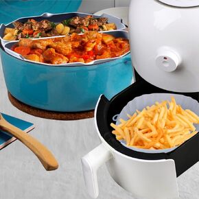 Xtatus 1 Slow Cooker Divider 6QT- 1 Air Fryer Silicone Liners - Crock Pot Liners - Silicone Crockpot Liner Reusable - Silicone Crockpot Liner - Crockpot Divider - Crock Pot Liners 6 Quart, Gray