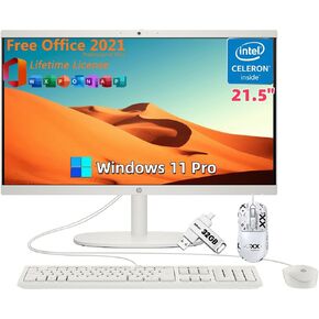 HP 21.5" All-in-One Desktop PC, FHD Display, 32 GB RAM, 1 TB SSD, Intel Celeron J4025 CPU, Webcam, WiFi 6, Wired Mouse Set & KB, with Windows 11 Pro & Office Lifetime License, USB C Flash Drive in Saudi Arabia