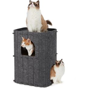 FUKUMARU Cat Beds for Indoor Cats, 2-Storey Large Cat House, Cozy Felt Covered Cat Bed Cave, Roomy Cat Condos for Multi-Cats, Enclosed Cat Hideaway, 17.72x14.37x23.62 inches