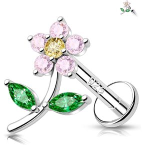 Melighting Sterling Silver Flower Cartilage Earring Internally Threaded 16G Silver Helix Earring Clear CZ 925 Silver Tragus Piercing Jewelry 8mm Helix Stud Flat Back Earring for Women in Kuwait