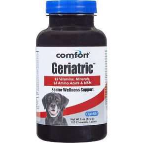 COMFORT Geriatric Supplement for Dogs, 100 Count, Contains MSM, Superoxide Dismutase, Ester-C, 19 Vitamins and Minerals & 18 Amino Acids, Made in The USA